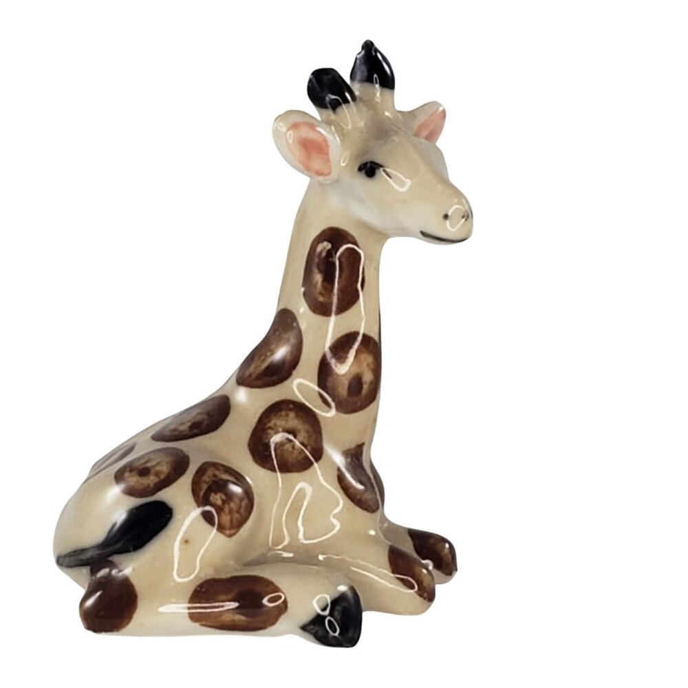 Vintage Bone China Giraffe Lying Down Miniature Figurine 1.75" Tall Wildlife